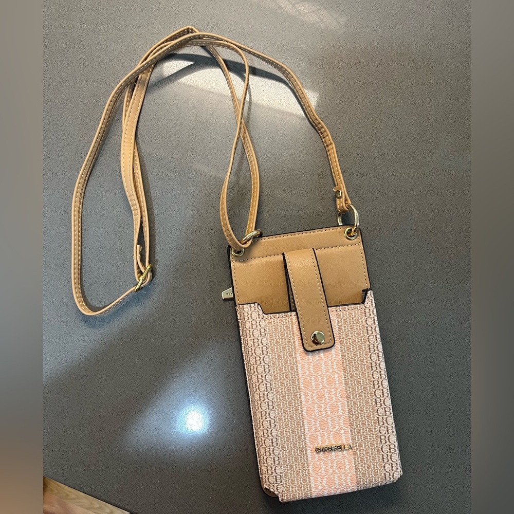 Chrisbella Beige and White Monogram Crossbody Bag